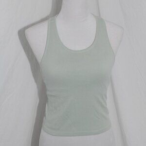 Womens Olive Green Crop Top Built in Sports Bra 14” pit to pit 16.5” shoulder to